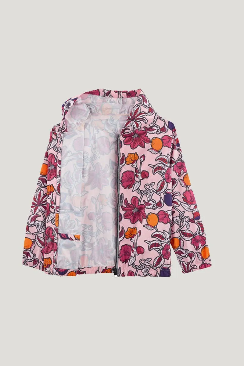 Girl's Pink Colorful Summer Flower Print Windbreaker