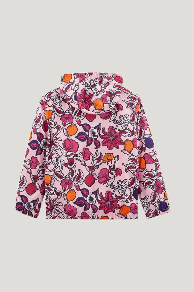 Girl's Pink Colorful Summer Flower Print Windbreaker