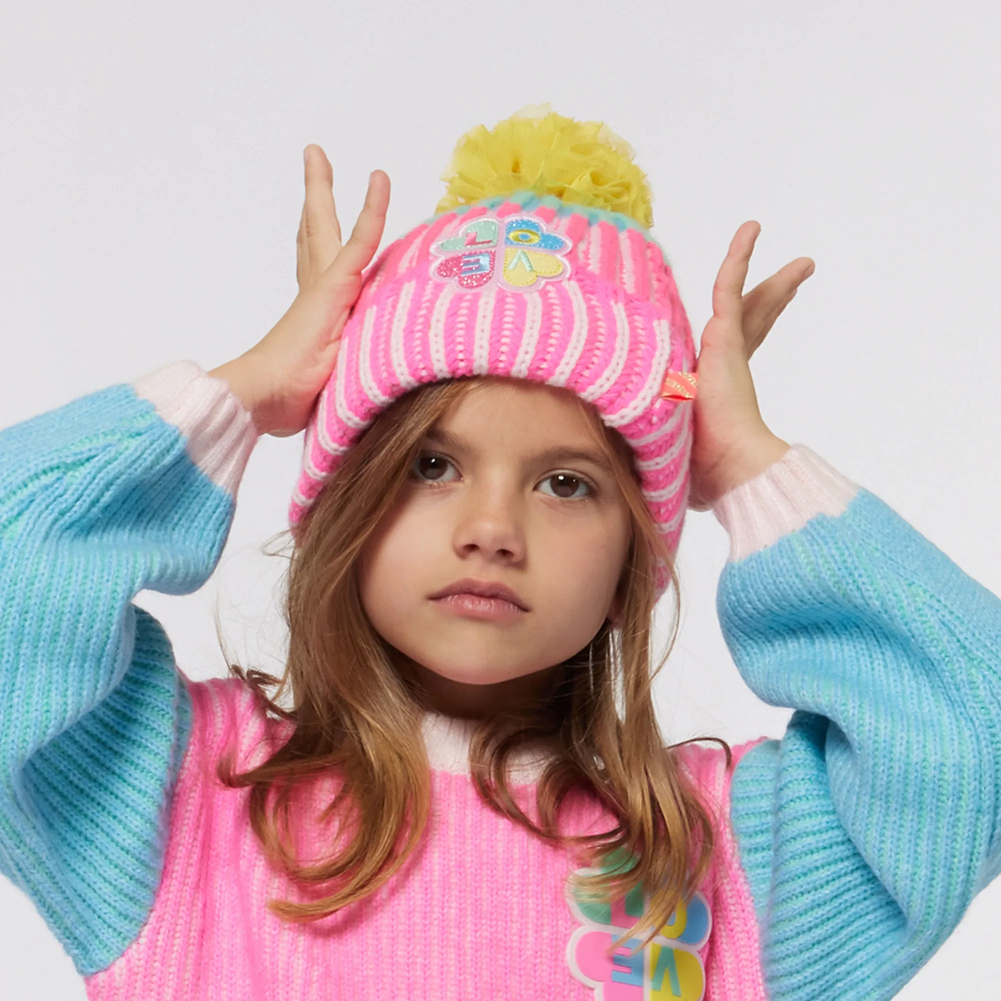 Girls Pink Knitted Pom-Pom Hat