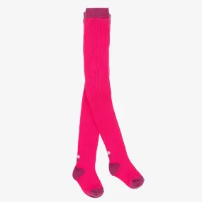 Girls Pink Ribbed Cotton Tights