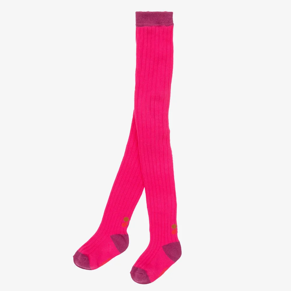 Girls Pink Ribbed Cotton Tights