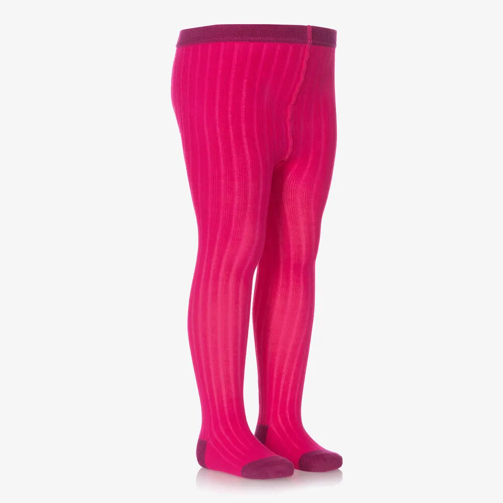 Girls Pink Ribbed Cotton Tights