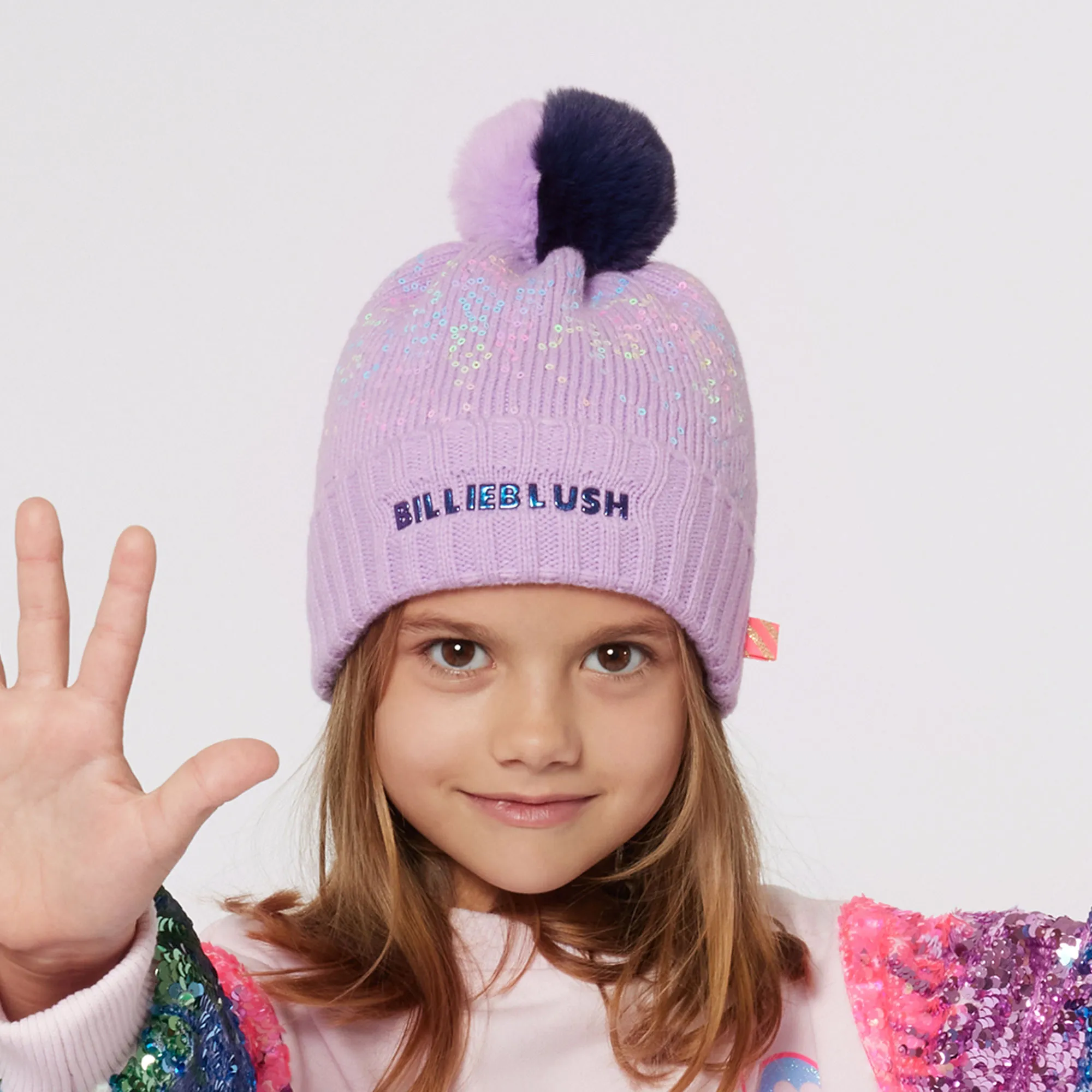 Girls Purple Knitted Pom-Pom Hat