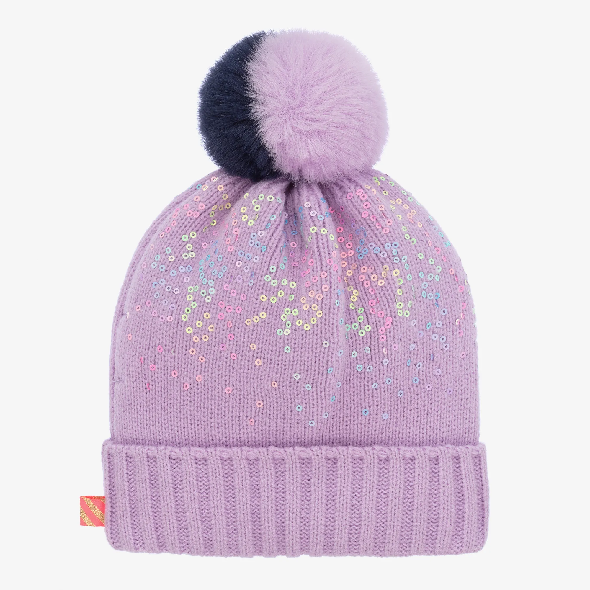 Girls Purple Knitted Pom-Pom Hat