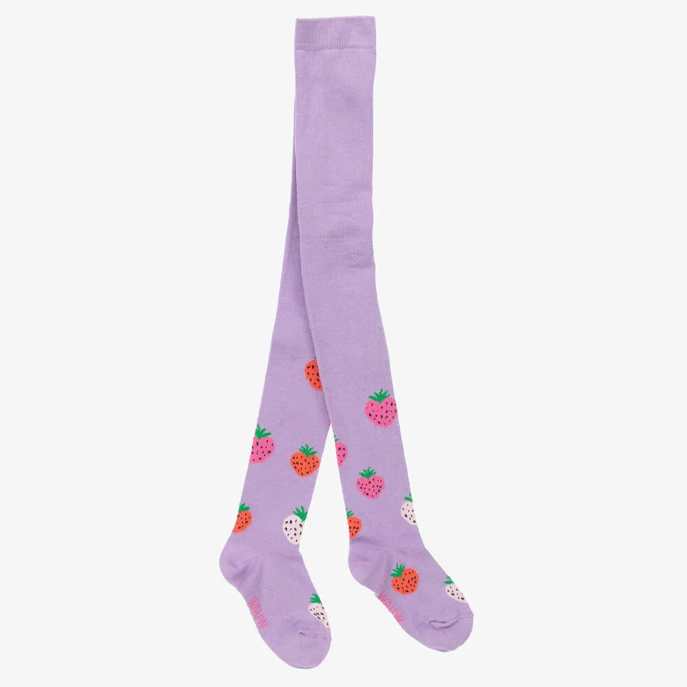 Girls Purple Strawberry Tights