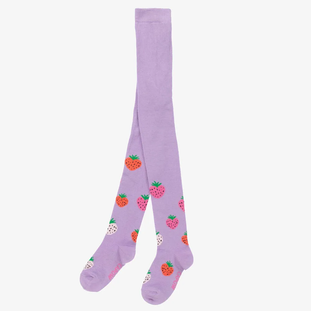 Girls Purple Strawberry Tights