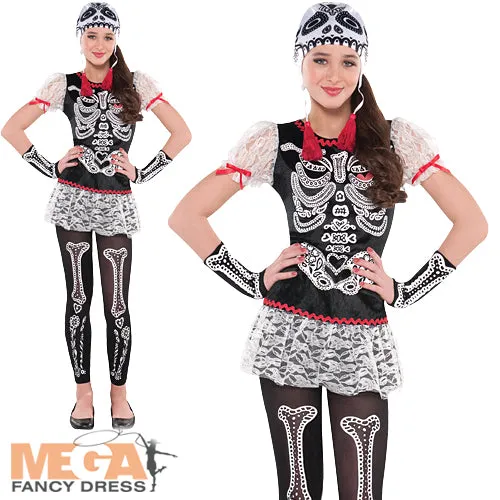 Girls Sassy Skeleton Halloween Day of the Dead Teens Costume