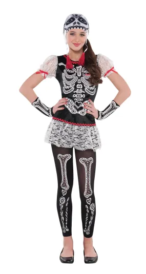 Girls Sassy Skeleton Halloween Day of the Dead Teens Costume