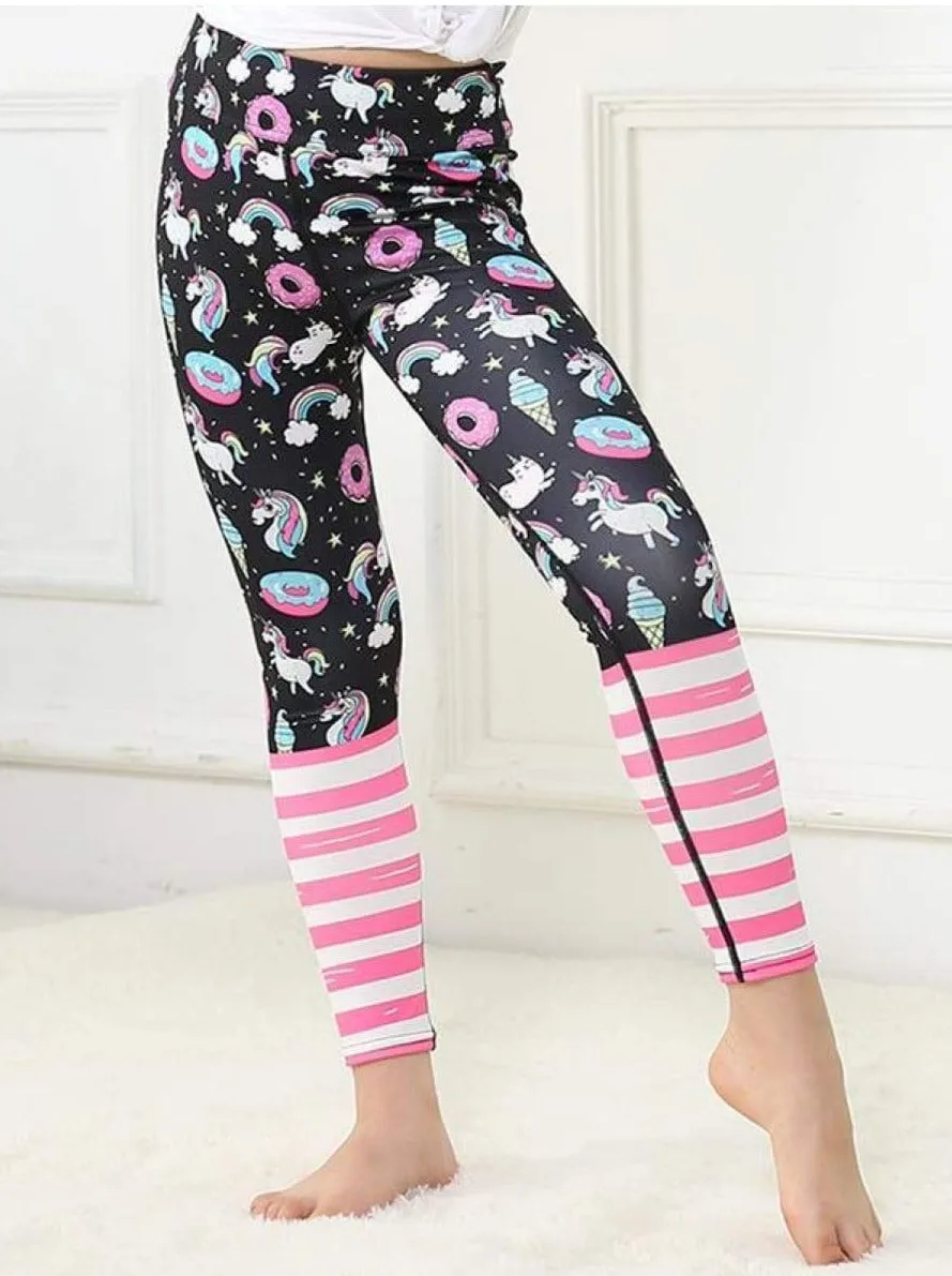 Girls Striped Unicorn Leggings (11 Style Options)