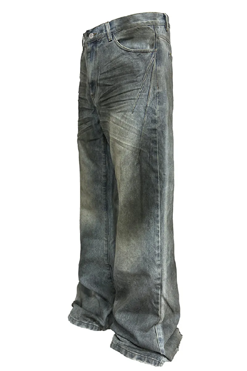 Grease-Stained 3D Whisker Jeans