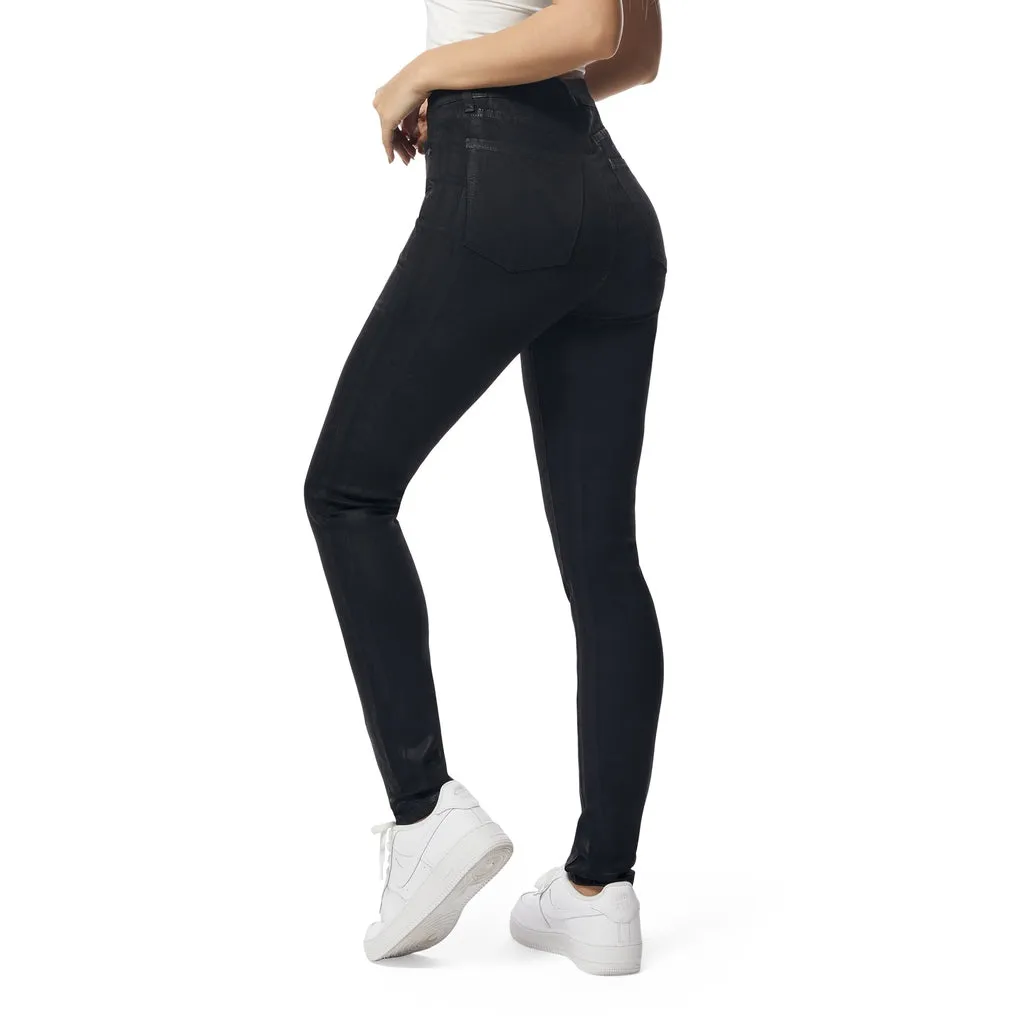 High Rise Super Skinny Wax Coated Jeans - Polished Black