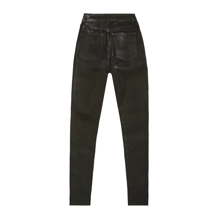 High Rise Super Skinny Wax Coated Jeans - Polished Black