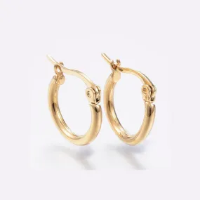 Hoop Earring Findings, 304 Stainless Steel, With Latch-Back Closure, 18K Gold Plated, 15mm