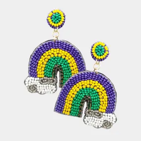 iLLASPARKZ Mardi Gras Felt Back Seed Beaded Rainbow Dangle Earrings