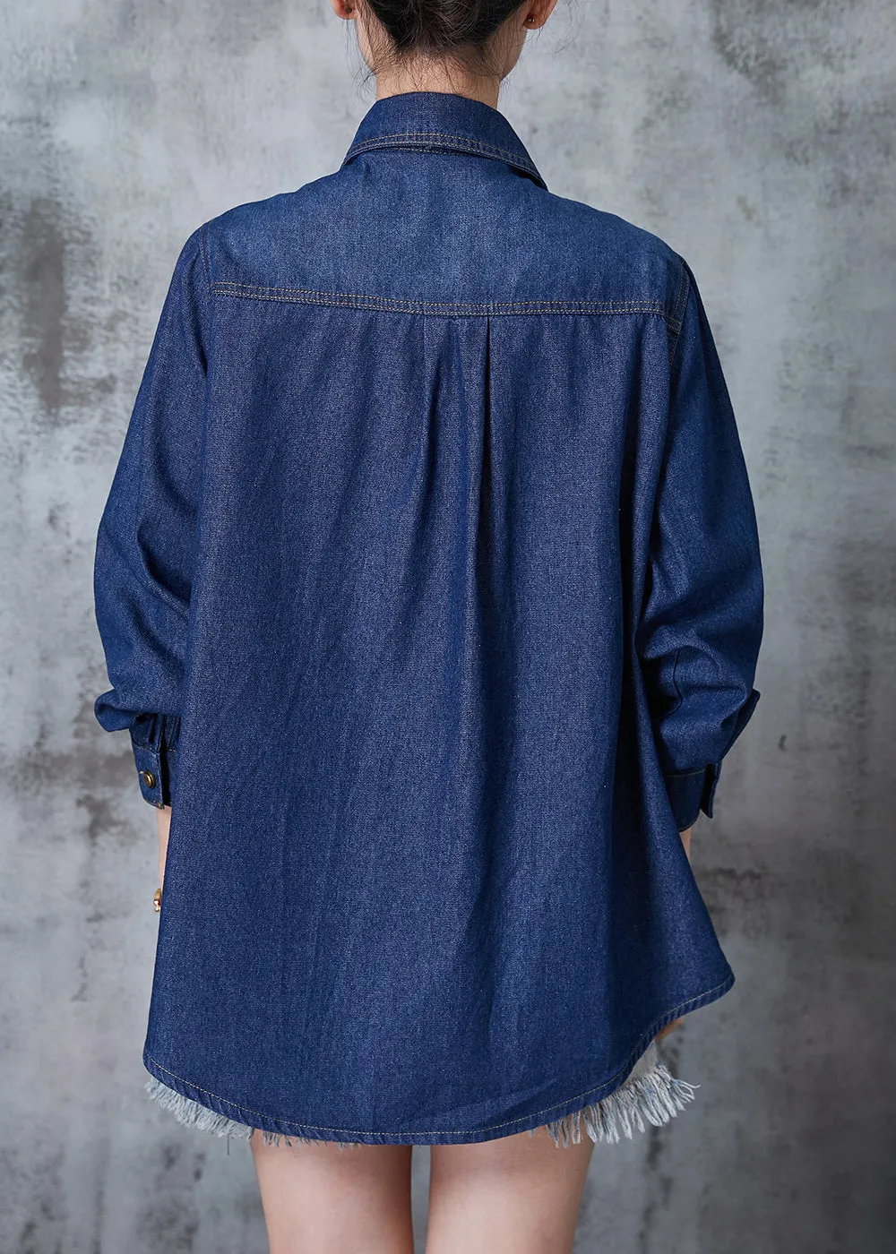 Italian Navy Oversized Pockets Denim Coat Spring