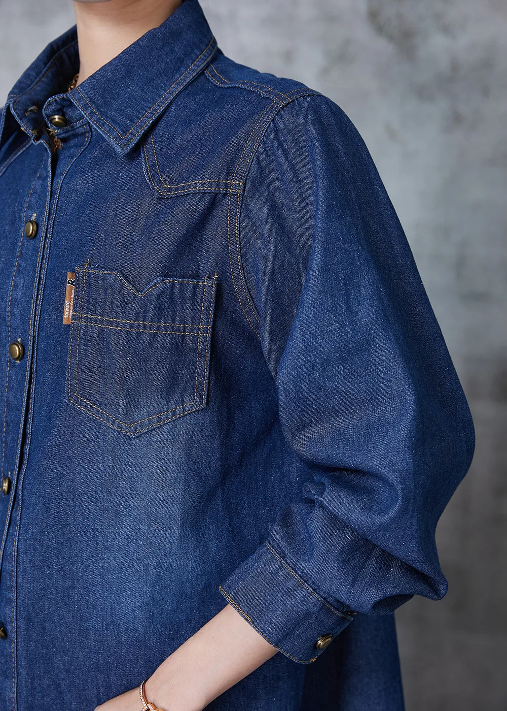 Italian Navy Oversized Pockets Denim Coat Spring