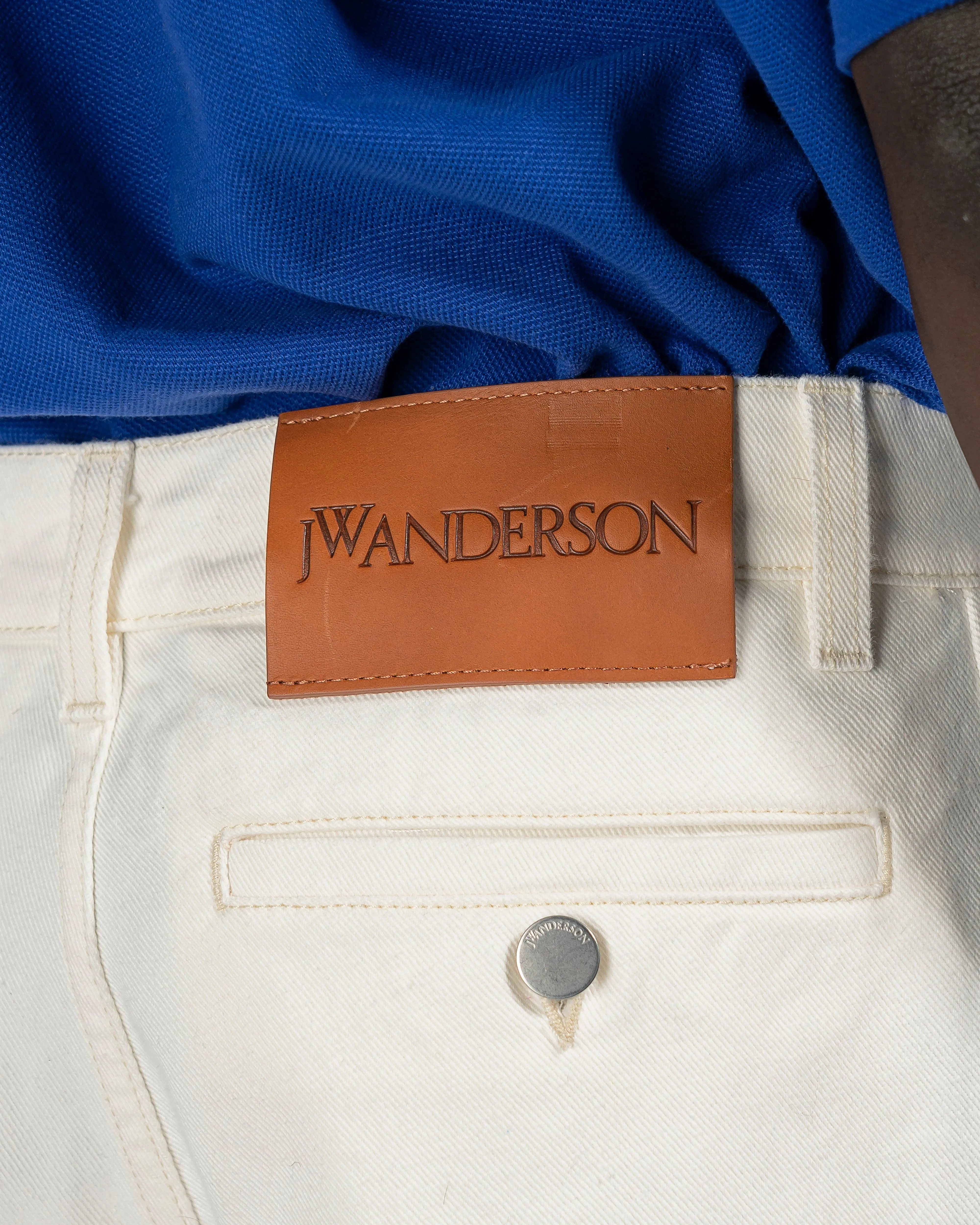 JW Anderson Logo Grid Cuff Wide Leg Jeans in Off-White