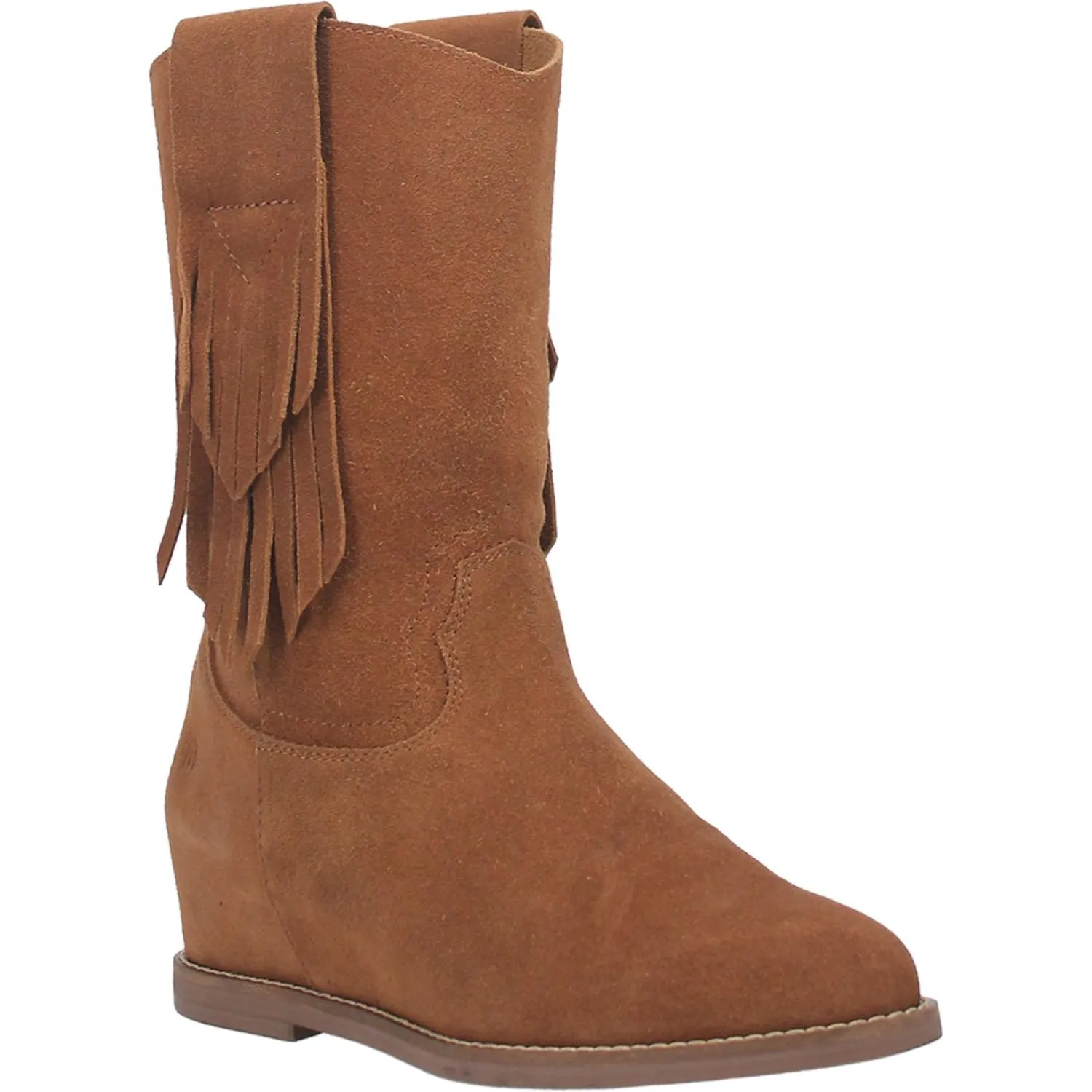 Kelsey Camel Suede Hidden Wedge Fringe Boots (DS)