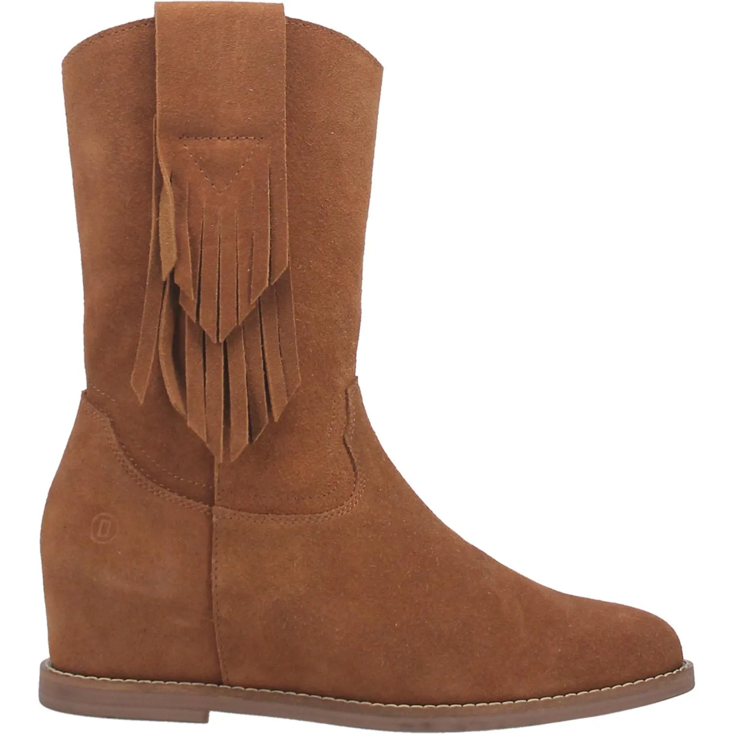 Kelsey Camel Suede Hidden Wedge Fringe Boots (DS)