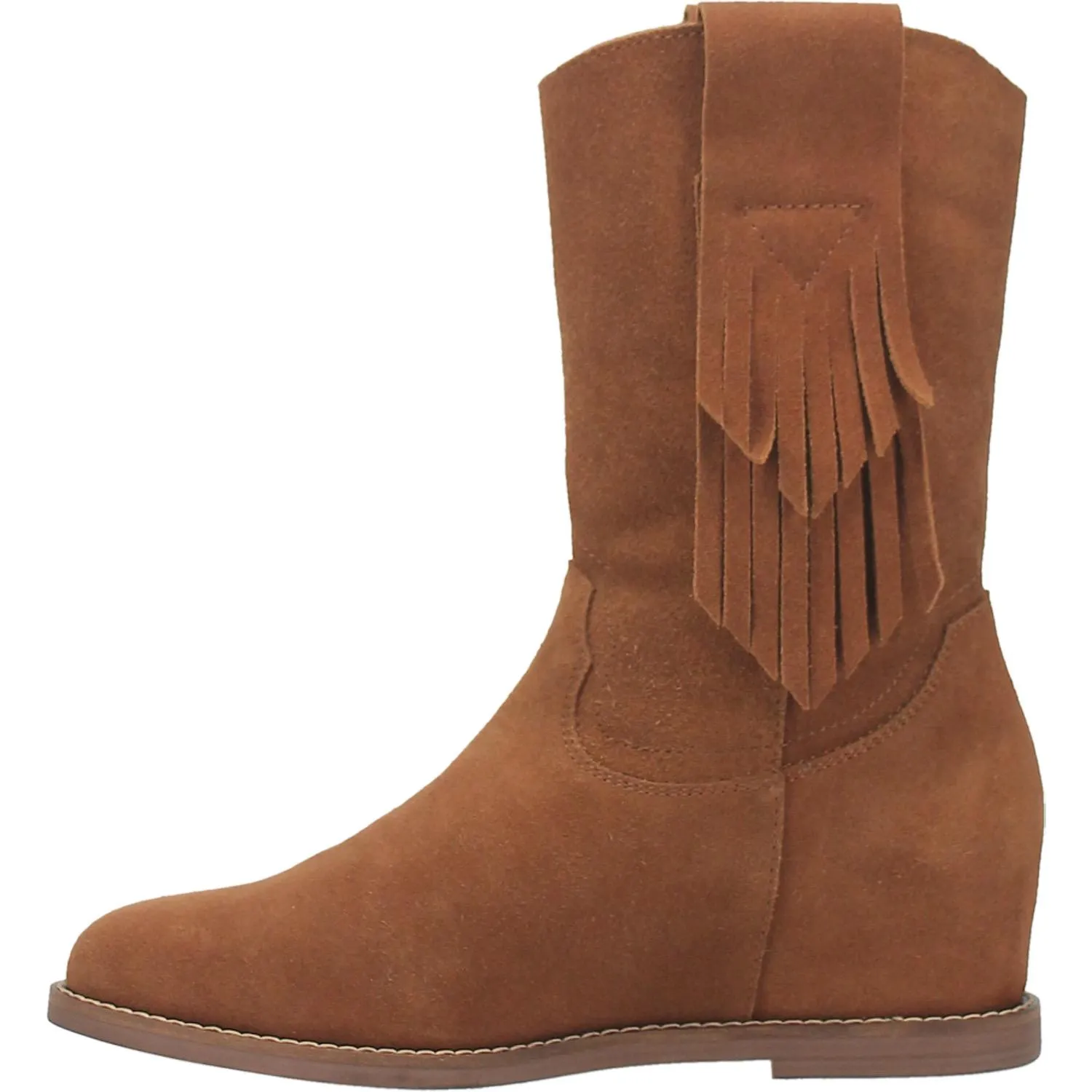 Kelsey Camel Suede Hidden Wedge Fringe Boots (DS)