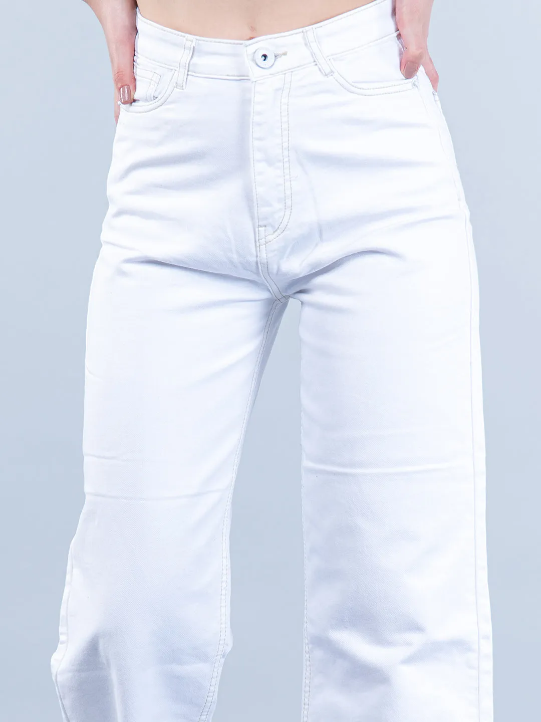 Labyrinth White Straight Flared-fit Jeans For Women