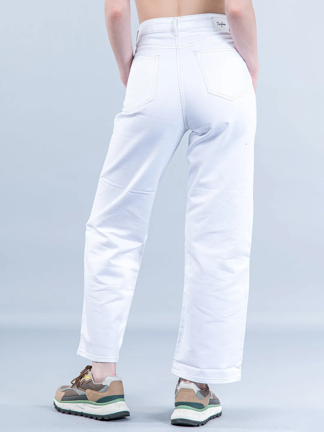 Labyrinth White Straight Flared-fit Jeans For Women