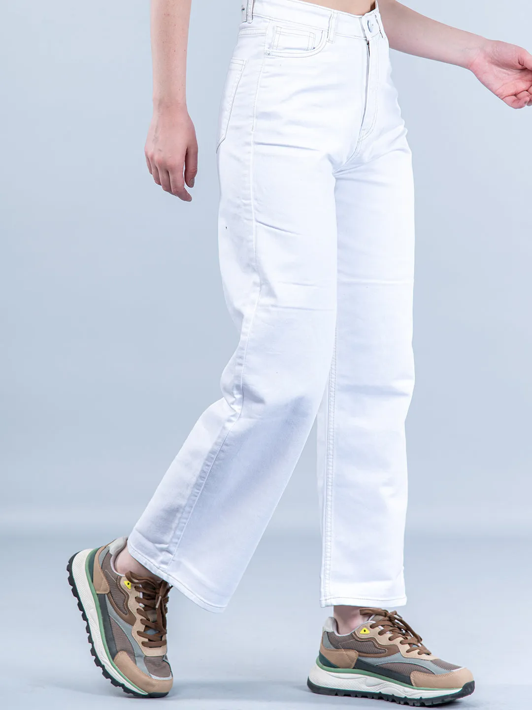 Labyrinth White Straight Flared-fit Jeans For Women