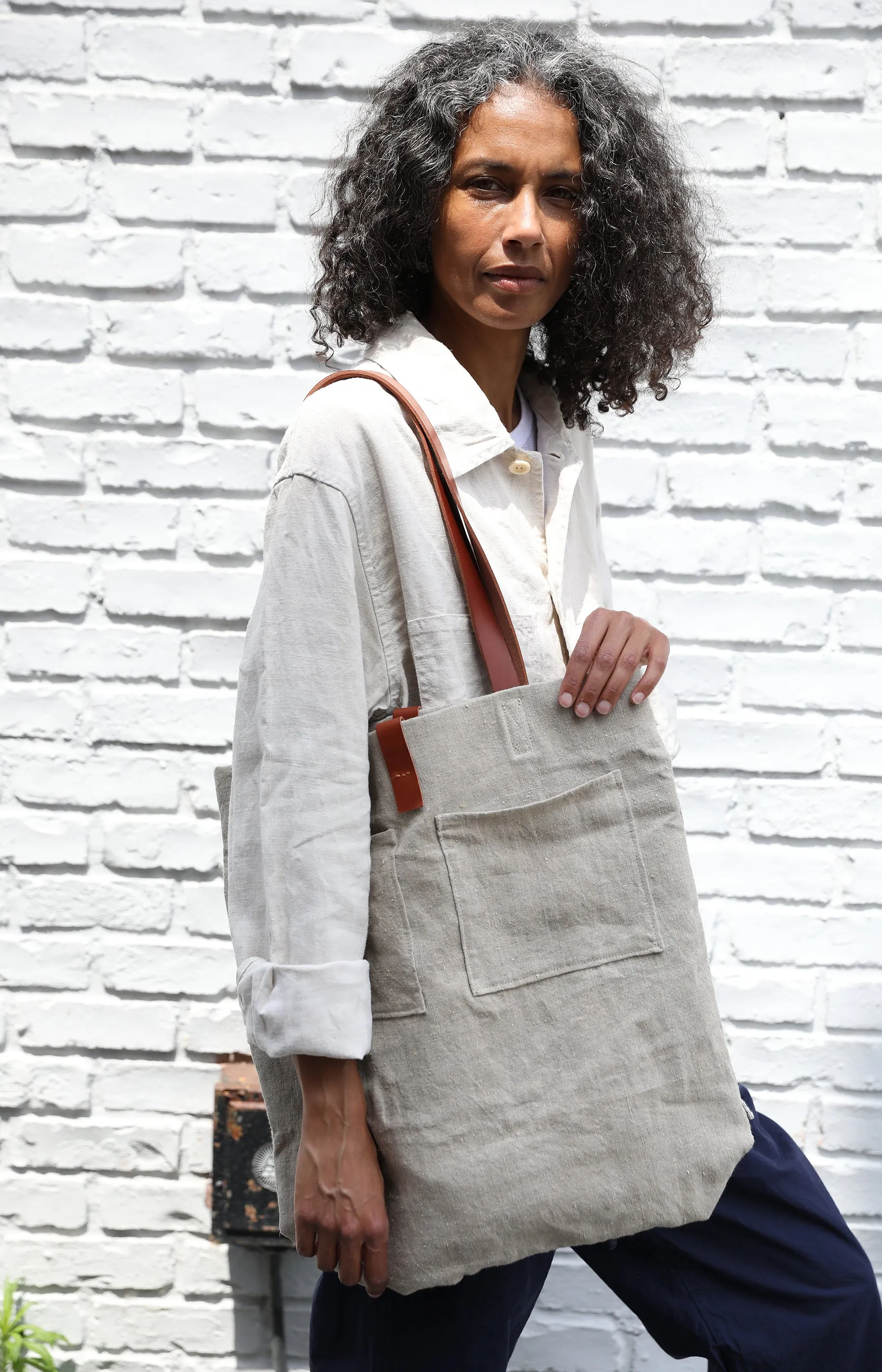 Large Square Natural Linen Bag