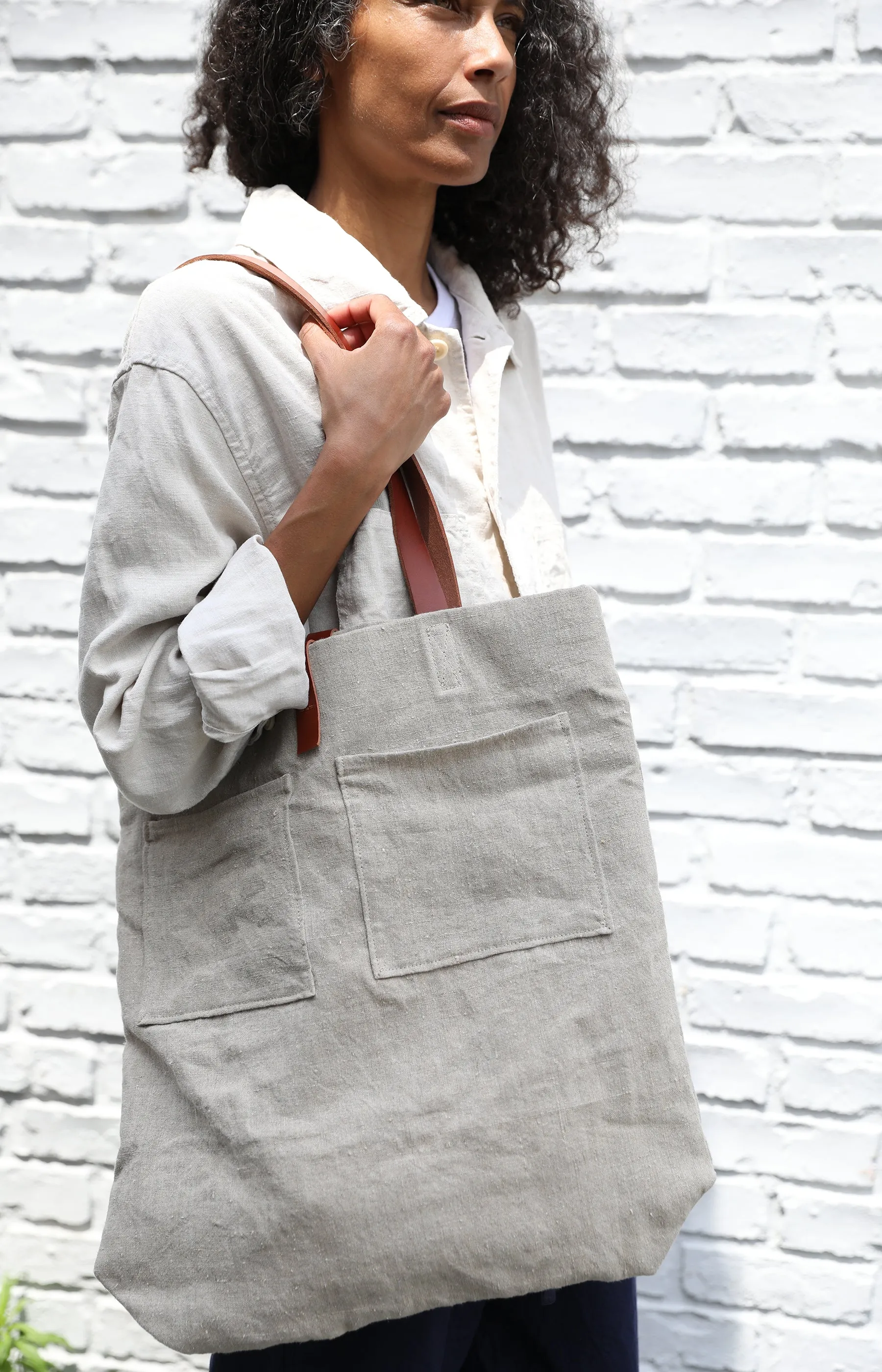 Large Square Natural Linen Bag