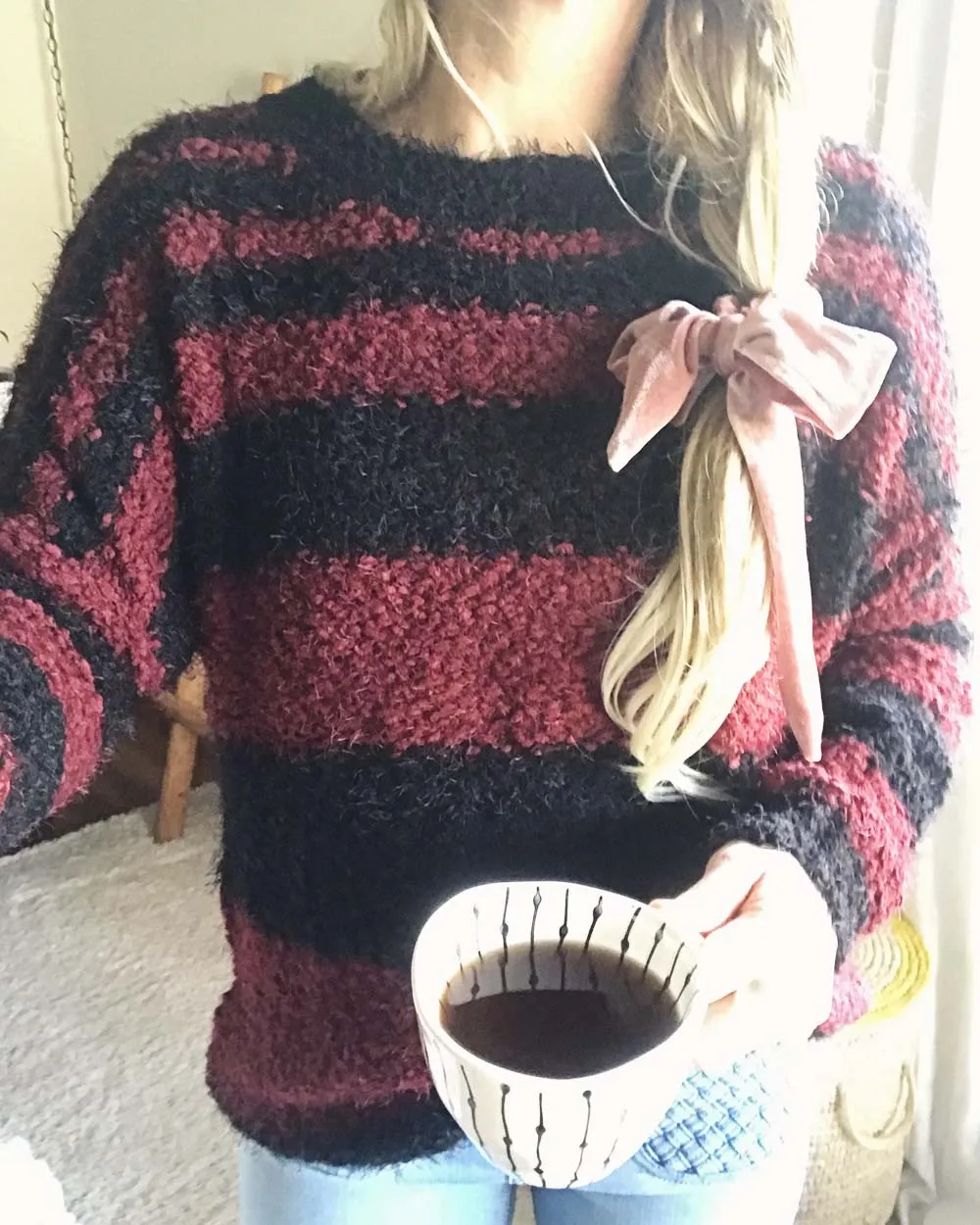 Layla Cozy Stripe Sweater in Wine