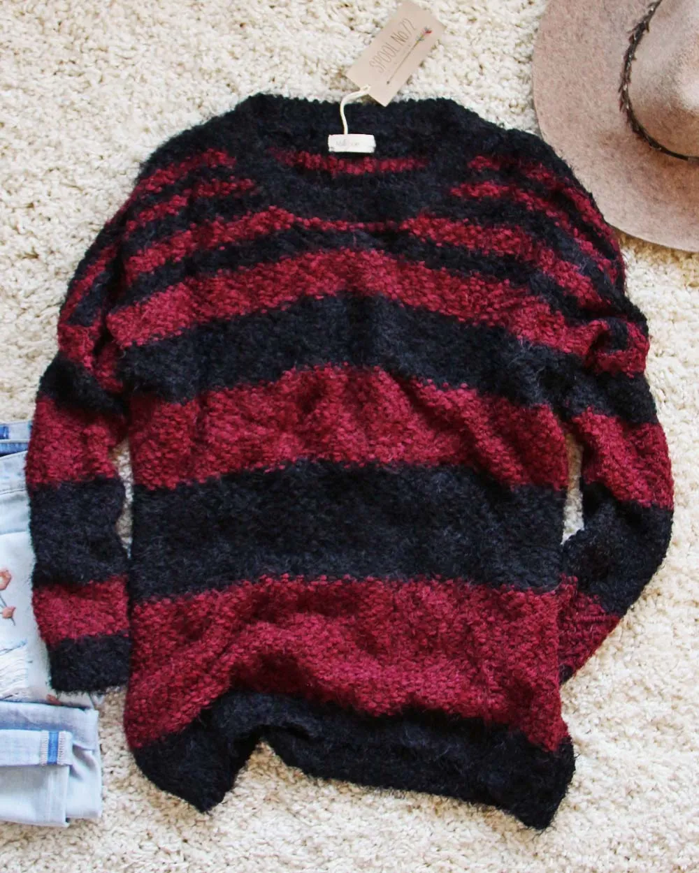 Layla Cozy Stripe Sweater in Wine