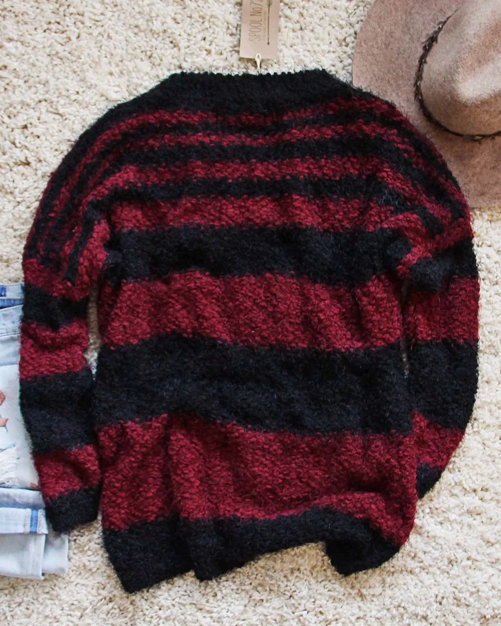 Layla Cozy Stripe Sweater in Wine