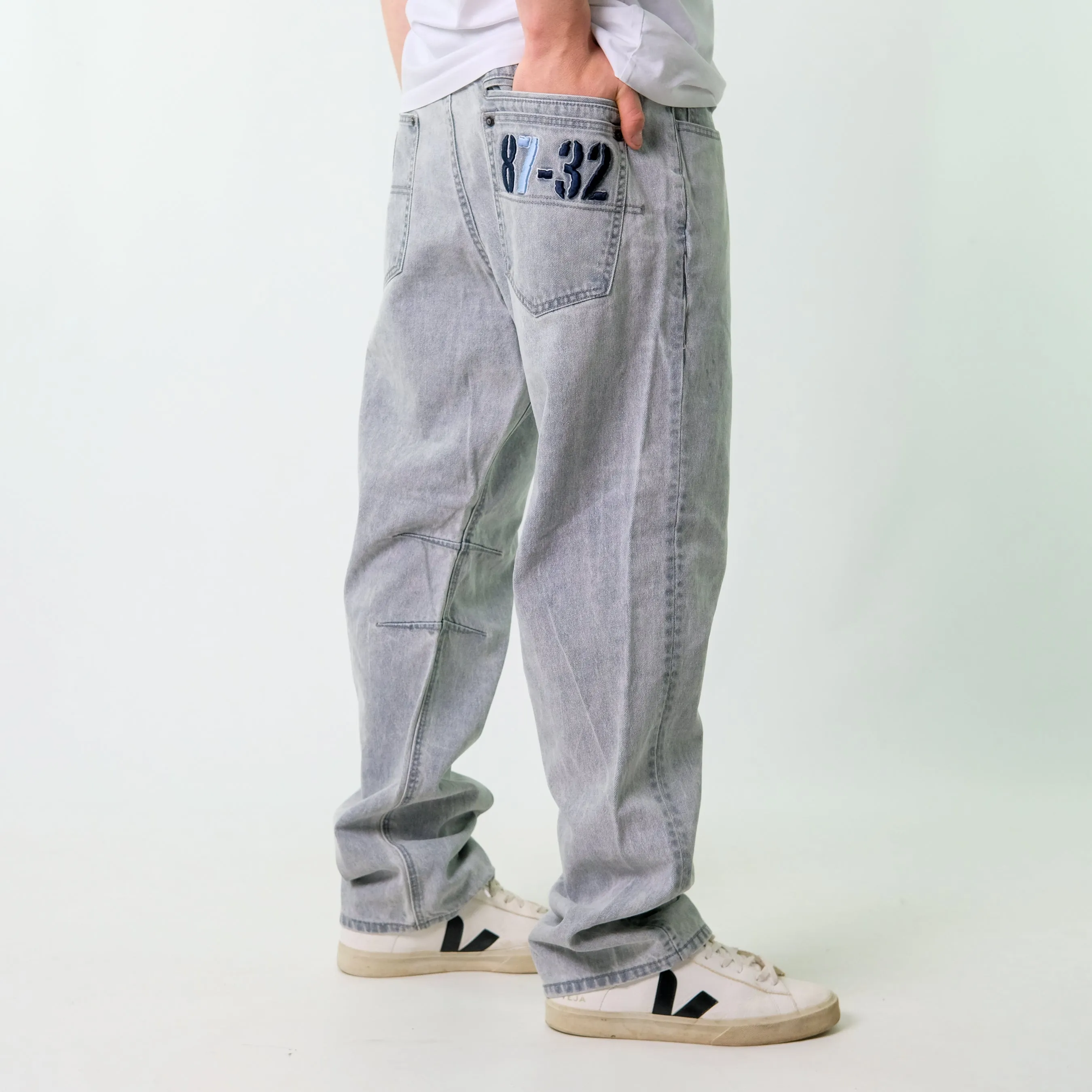 Light Grey y2ks Eight 732 Denim Hip Hop Jeans Baggy Pants (38x34)