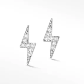 Lightning Bolt 18k White Gold Diamond Push Back Stud Earrings