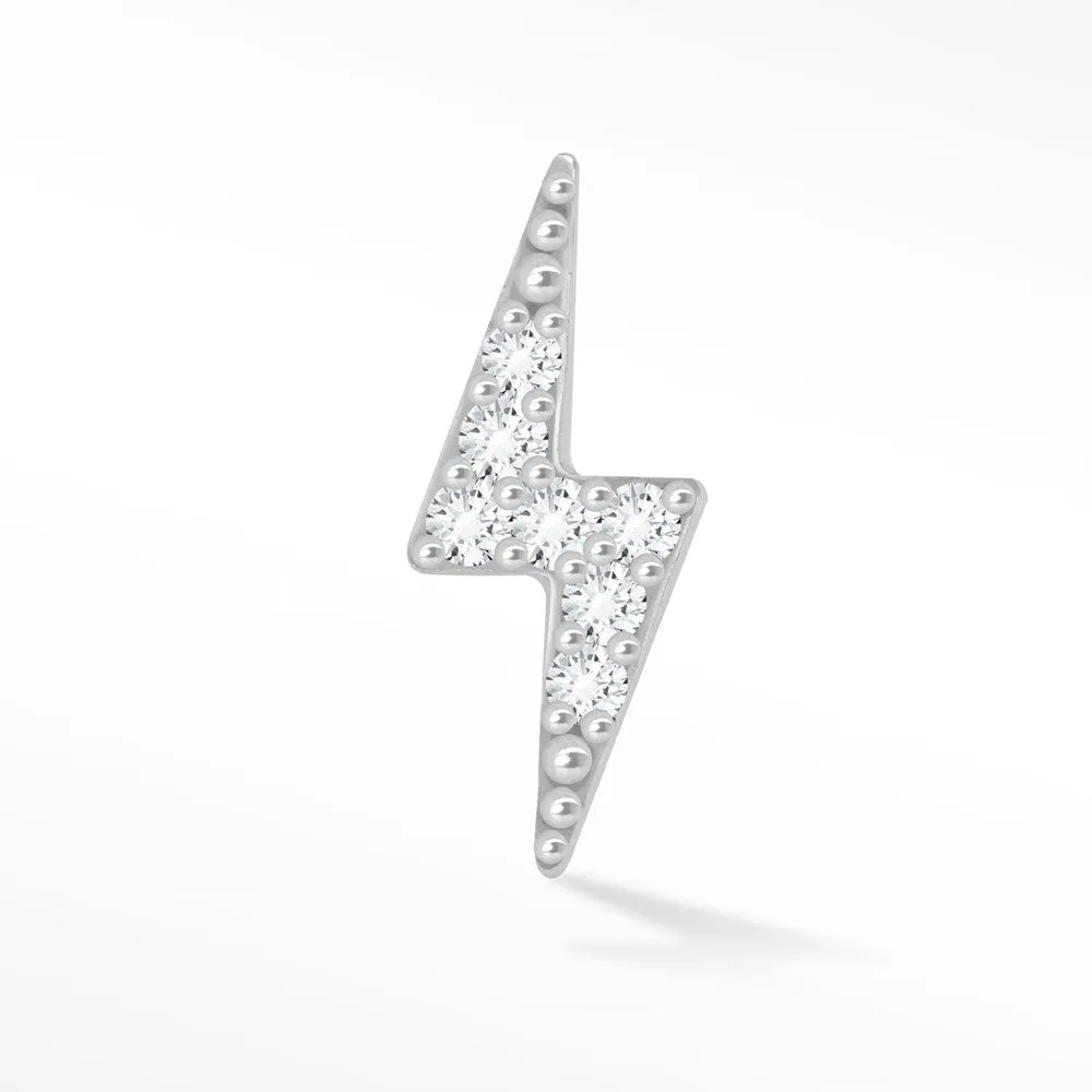 Lightning Bolt 18k White Gold Diamond Push Back Stud Earrings