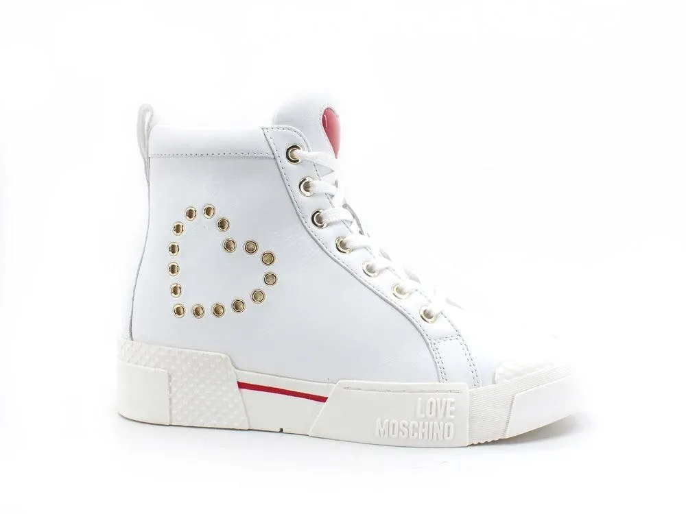 LOVE MOSCHINO Sneaker Hi Platform Cuore Borchie White JA15465G0DIA0100