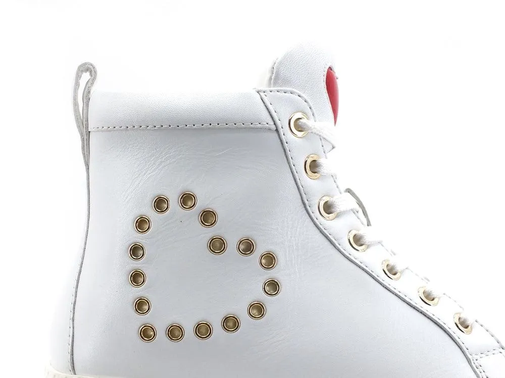 LOVE MOSCHINO Sneaker Hi Platform Cuore Borchie White JA15465G0DIA0100