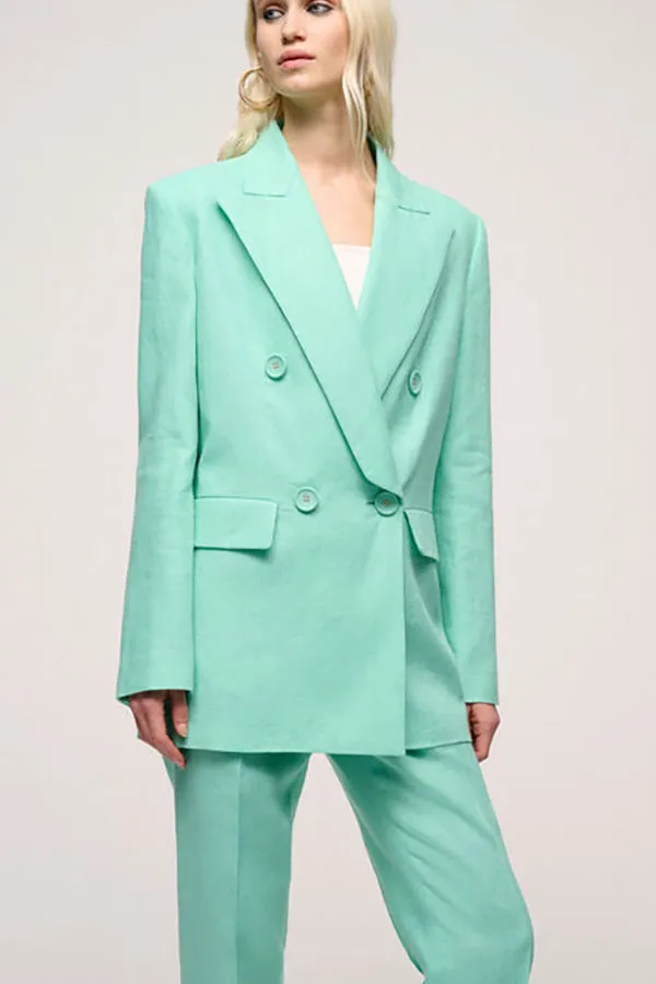 Luisa Spagnoli VELINA TURQUOISE DOUBLE-BREASTED LINEN JACKET