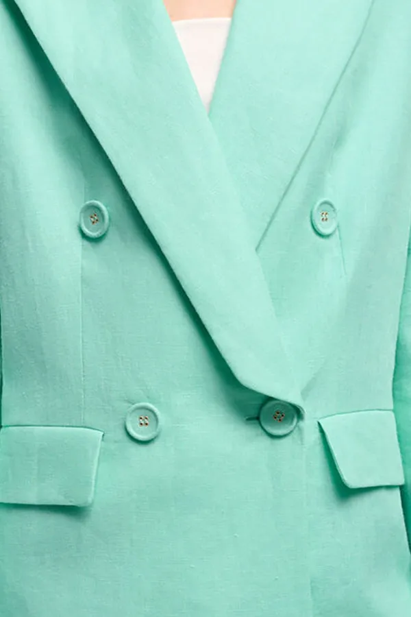 Luisa Spagnoli VELINA TURQUOISE DOUBLE-BREASTED LINEN JACKET