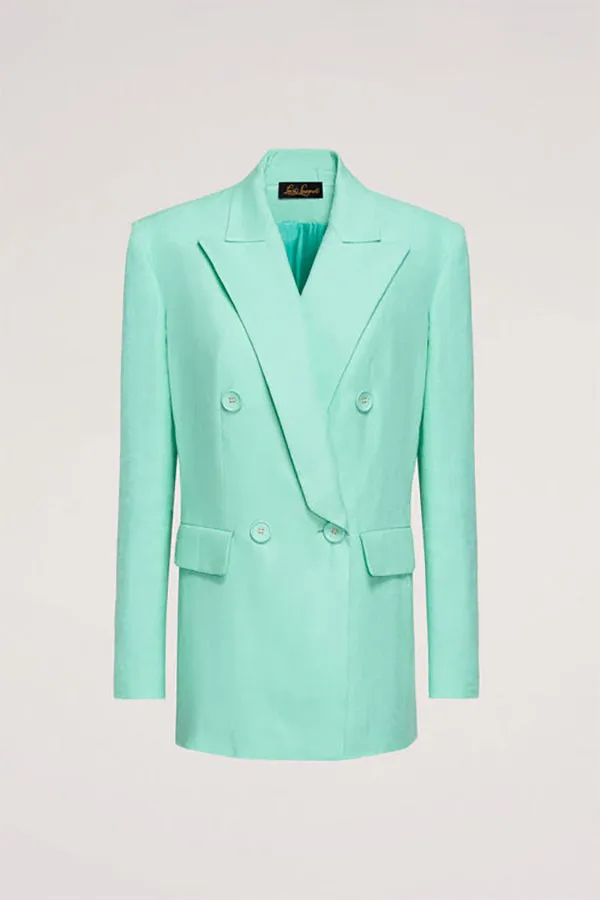 Luisa Spagnoli VELINA TURQUOISE DOUBLE-BREASTED LINEN JACKET