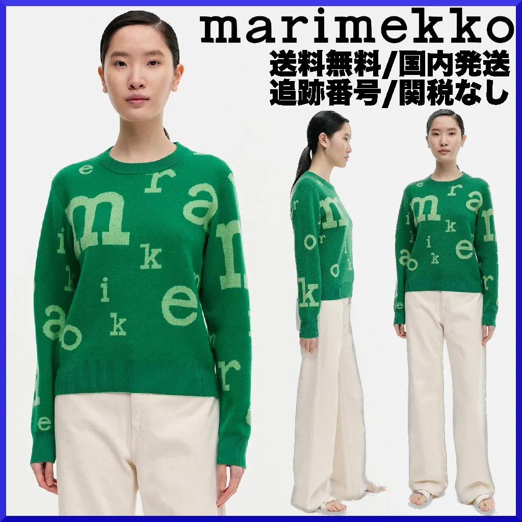 marimekko  |Crew Neck Casual Style Wool Nylon Rib Street Style