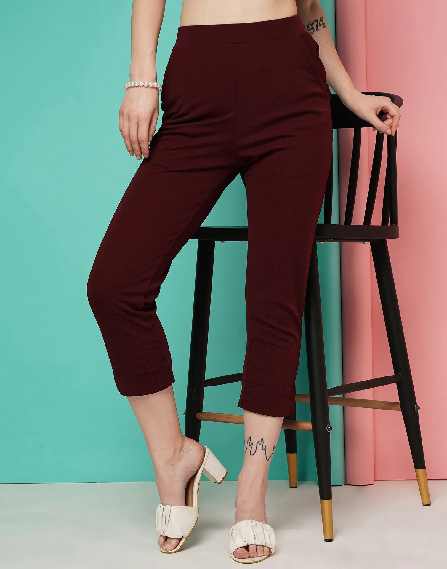 Maroon Ankle Length Trouser