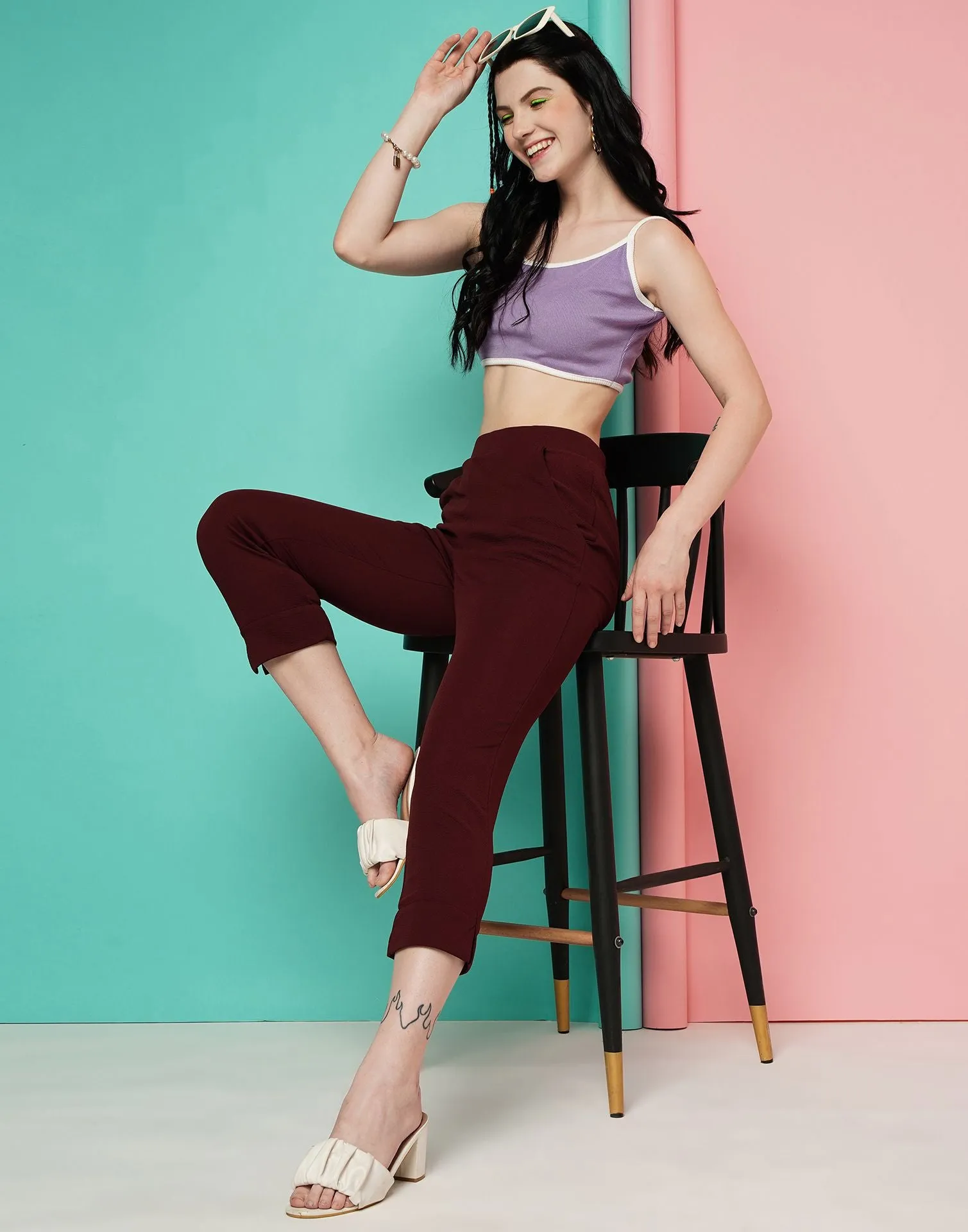 Maroon Ankle Length Trouser