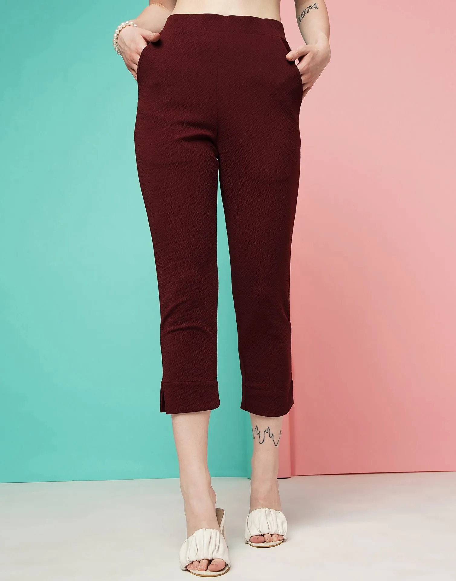 Maroon Ankle Length Trouser