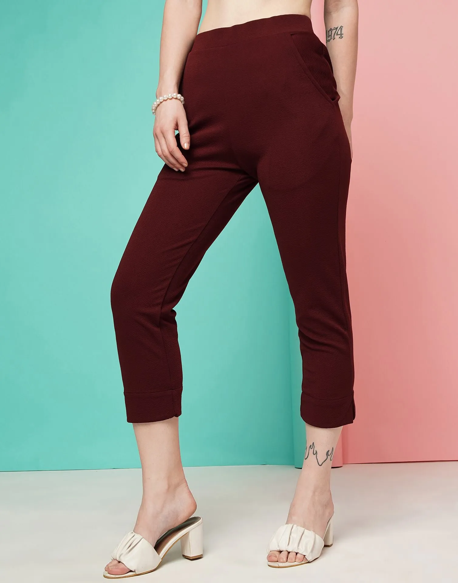 Maroon Ankle Length Trouser