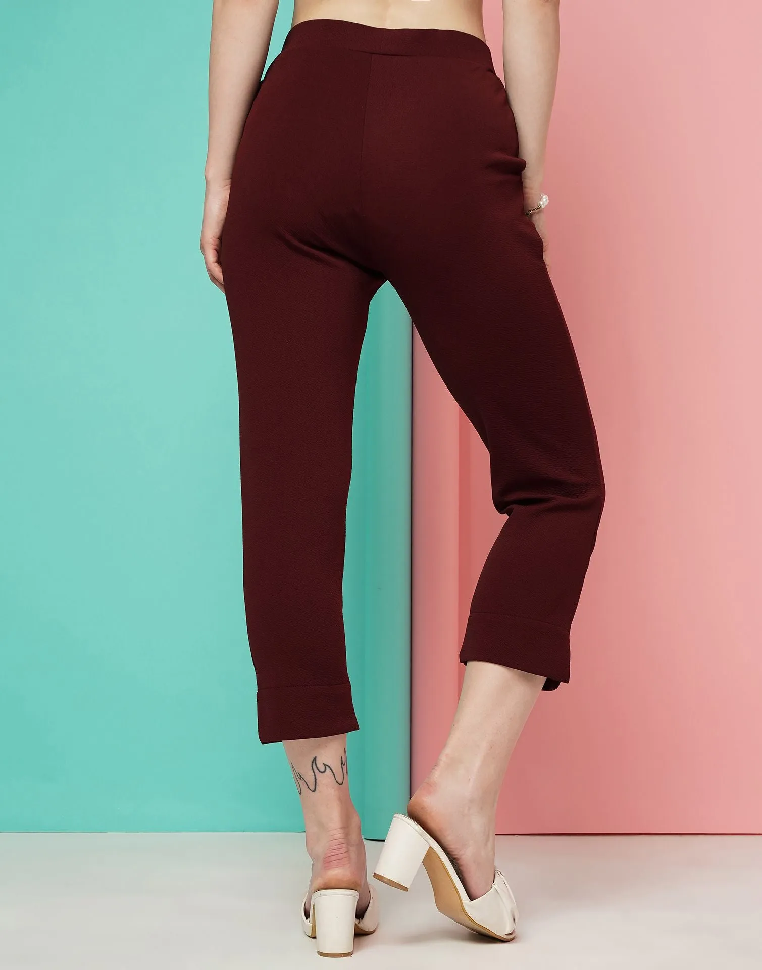 Maroon Ankle Length Trouser