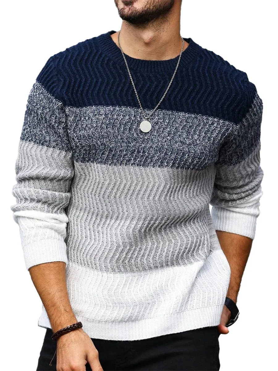 Men's Casual Striped Round Neck Sweater