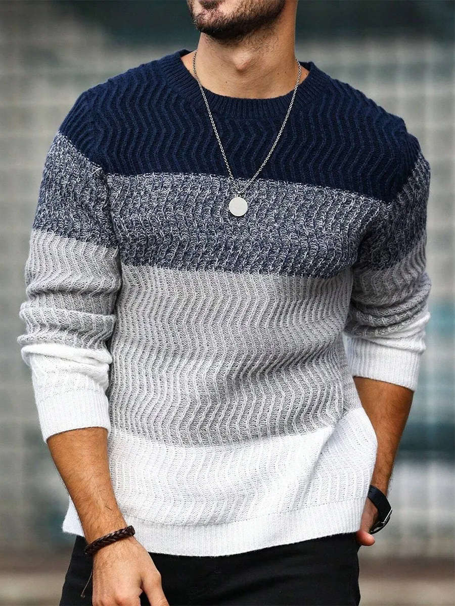 Men's Casual Striped Round Neck Sweater