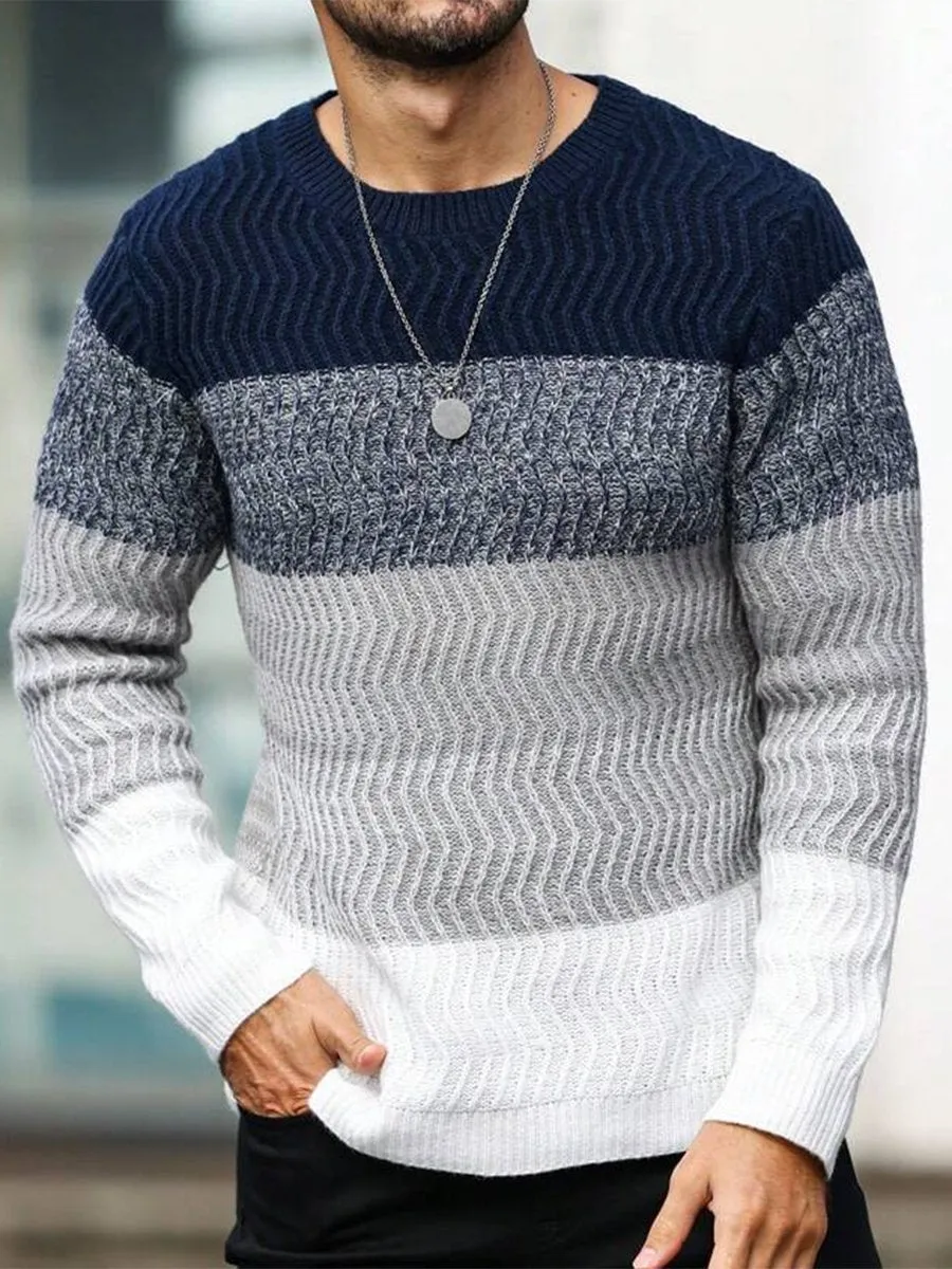 Men's Casual Striped Round Neck Sweater