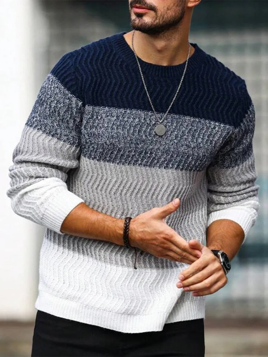 Men's Casual Striped Round Neck Sweater